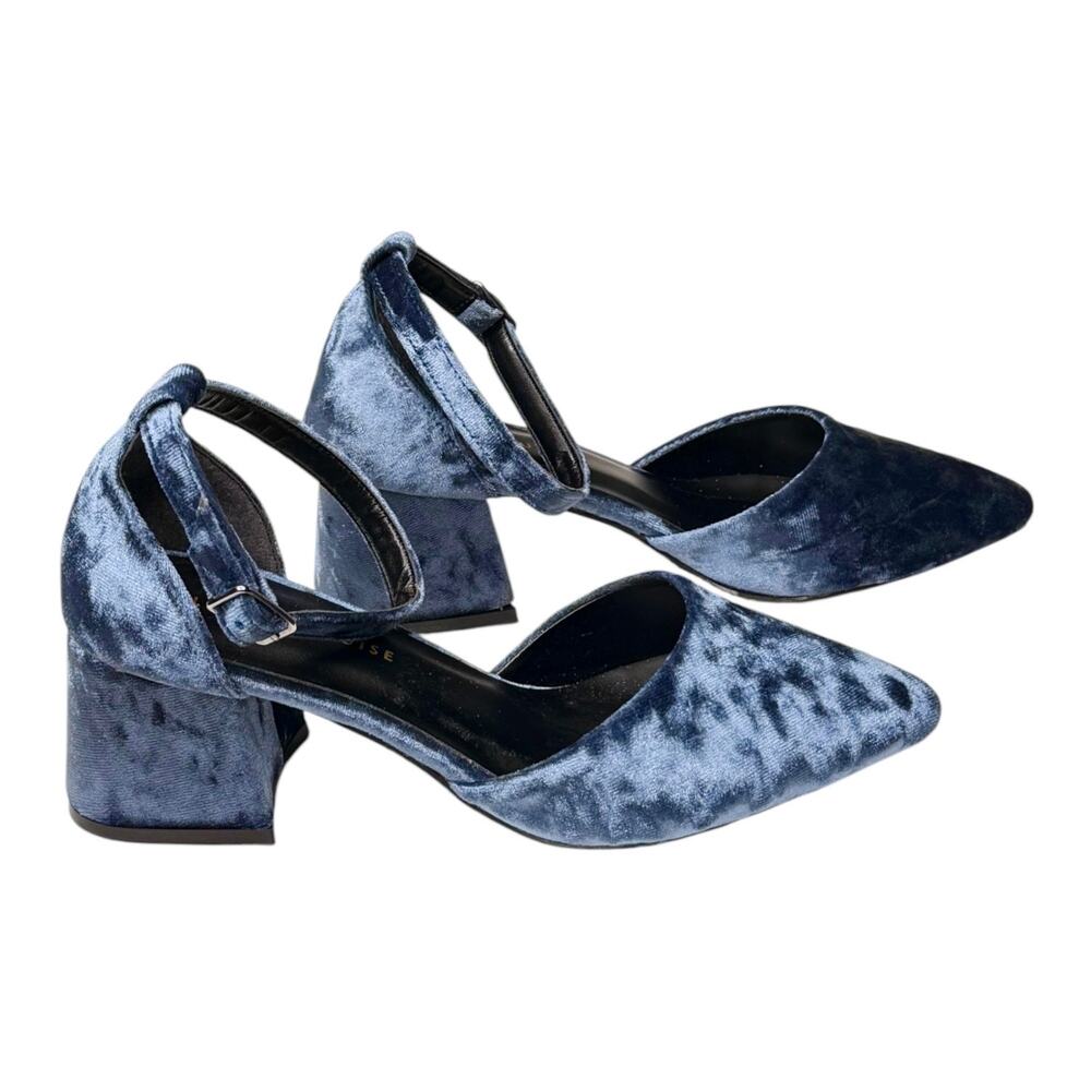 Eleanor Louise Blue Velvet Shoes 6.5 Josephine Indigo Crushed Velvet Strap Heels